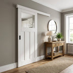 Internal Pocket Door Set, White Primed, 1930's DX Style, 1 Light Obscure Glass, 100mm