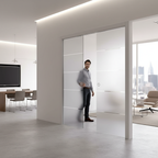 Premium Double Satin Striped Glass Pocket Door System with Easy Slide Mechanism and Tempered Glass for Modern Spaces