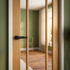 Internal Oak Door Unfinished with 3 Light Clear Glass Panels - detail view