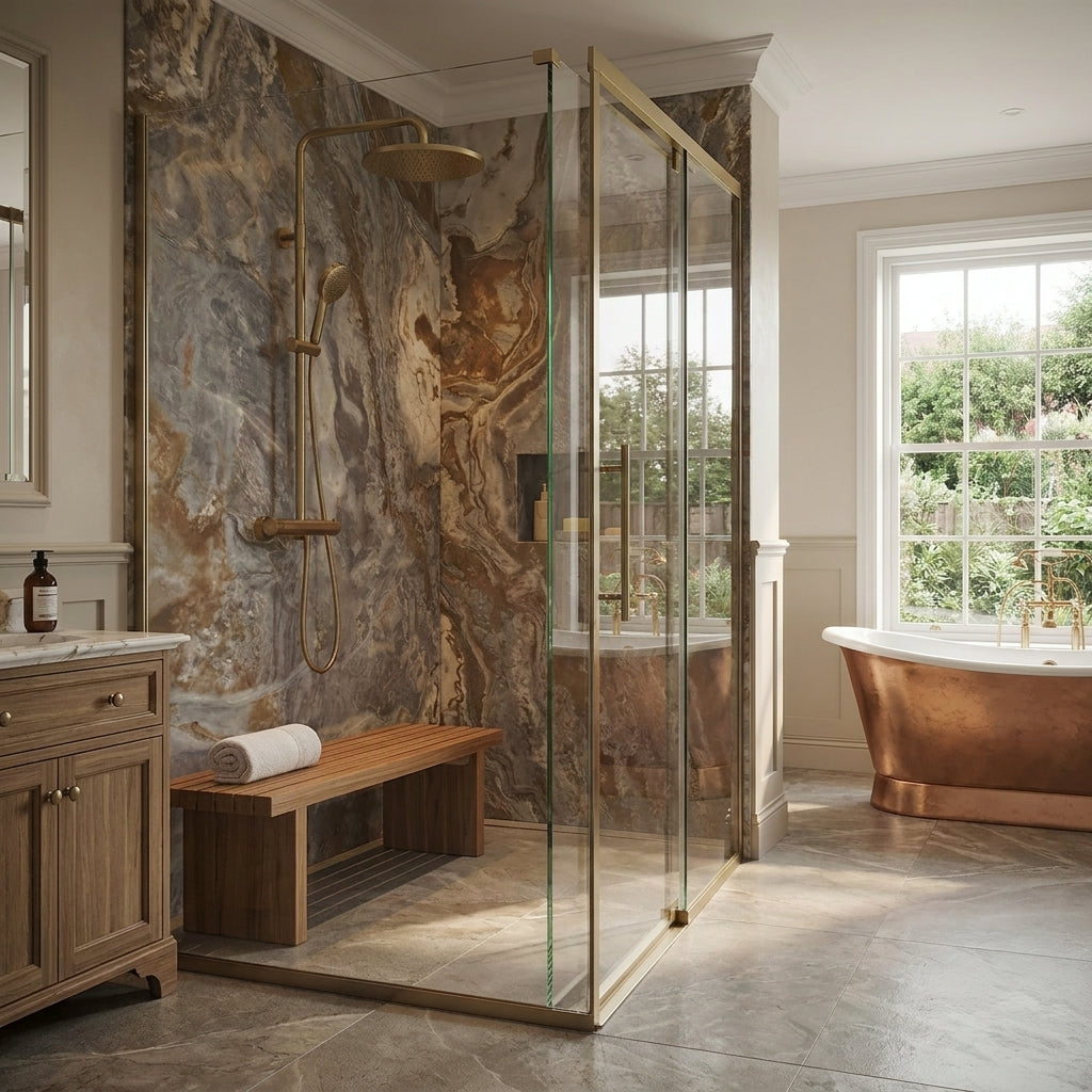 PVC Gloss Shower Wall Panel River Marble 2400x1000mm Fully Waterproof