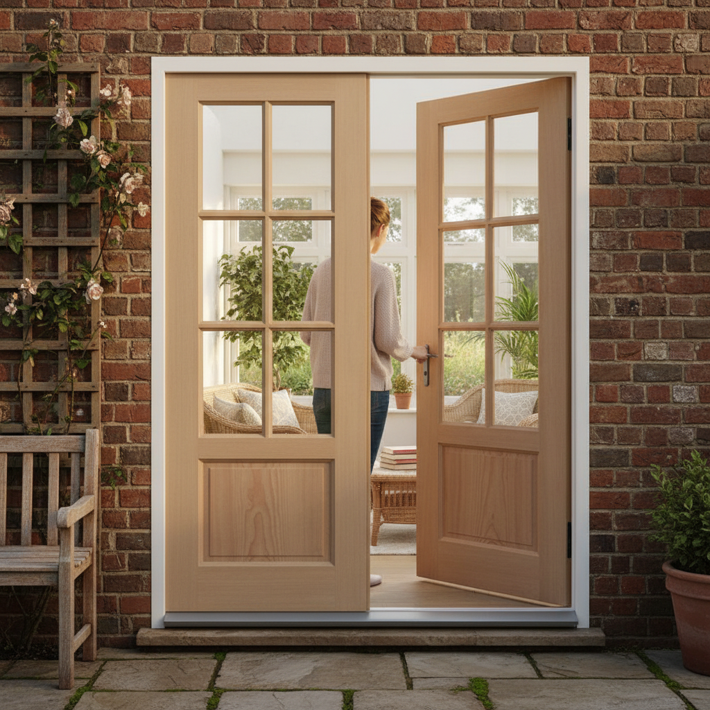 Premium External French Doors with Unglazed Hemlock Panels for Elegant Entrances