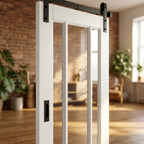 Internal White Sliding Door with 3 Light Clear Glass, Primed Finish - detail view