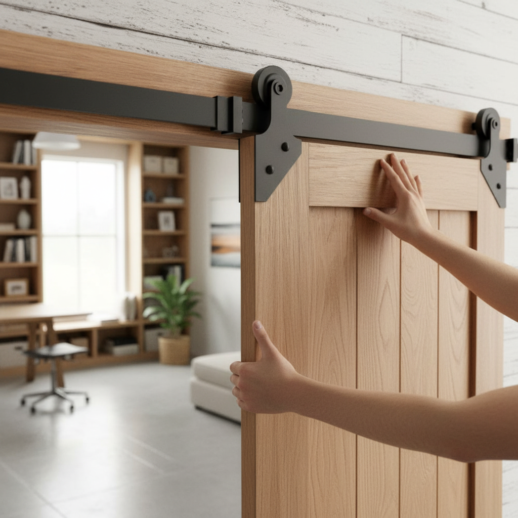 Premium Matt Black Corner Sliding Barn Door Track Bracket Pair for Modern Sliding Doors - Image 2