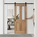 Premium Fully Finished Internal Sliding Door with Clear Glazed Panels and Black Top Mounted Kit - Rustic Oak 4 Panel Design