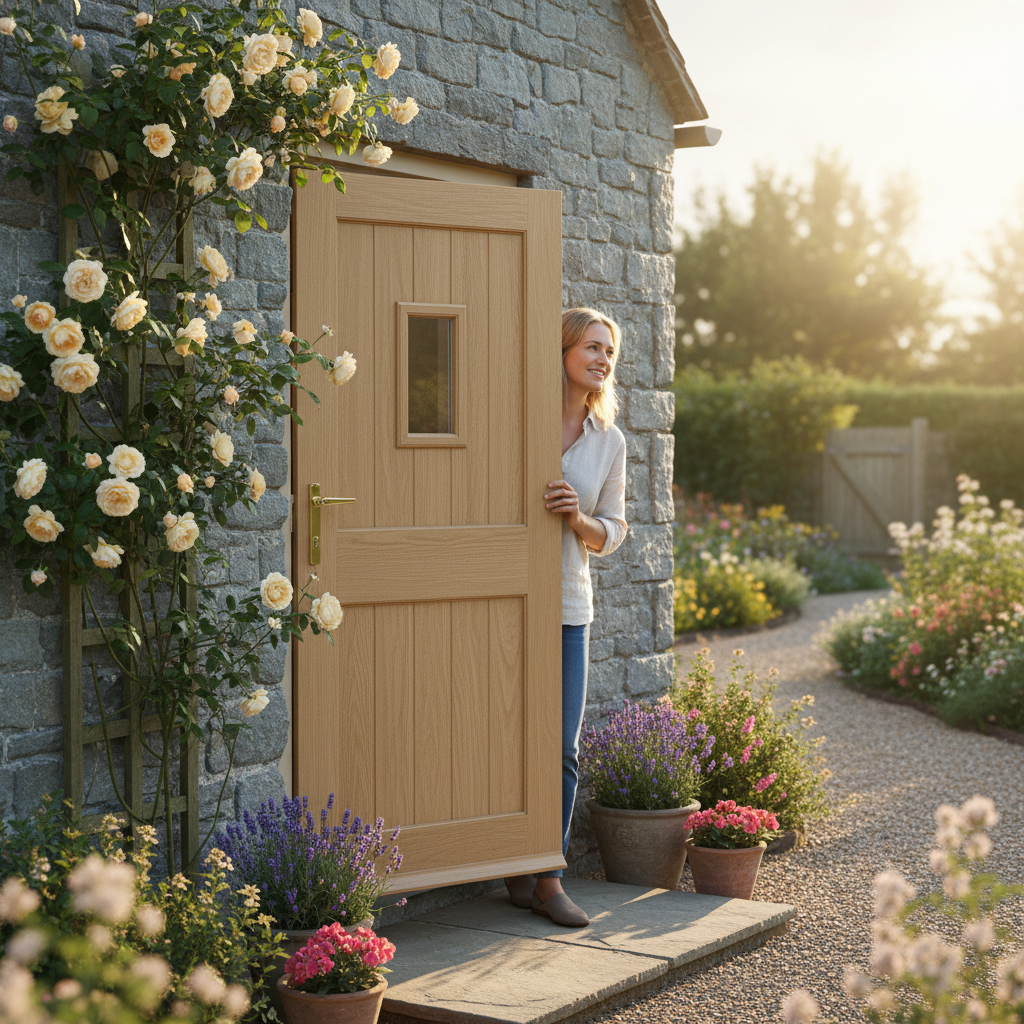 Premium Unfinished Oak External Stable Door with Clear Double Glazed Pane for Custom Finishing - Image 2