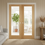 Premium Internal Pattern 20 Clear Glazed French Doors with Oak Veneer Finish for Elegant Interiors