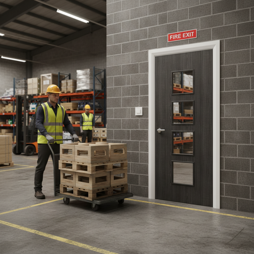 Premium Custom Made Dark Grey Flush Glazed Fire Door with Solid Core and Clear Fire Glass Finish