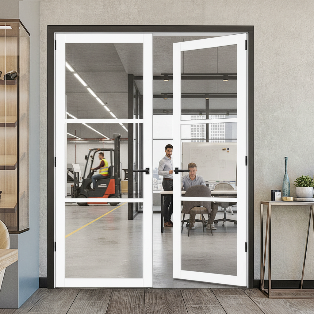 Premium 3L Clear Glazed Industrial Style Door Pair with Solid Softwood Core and Pocket Door Compatibility