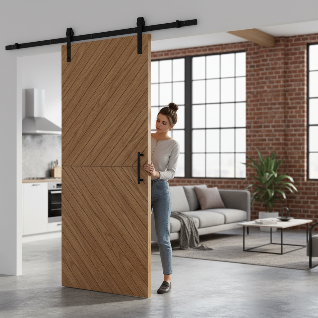 Premium Internal Fully Finished Chevron Barn Door with Eco-Friendly Timber and Rustic Design