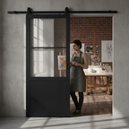 Premium Internal Fully Finished Industrial Studio 1 Panel 2 Light Clear Glass Door with Matt Black Track for Modern Homes