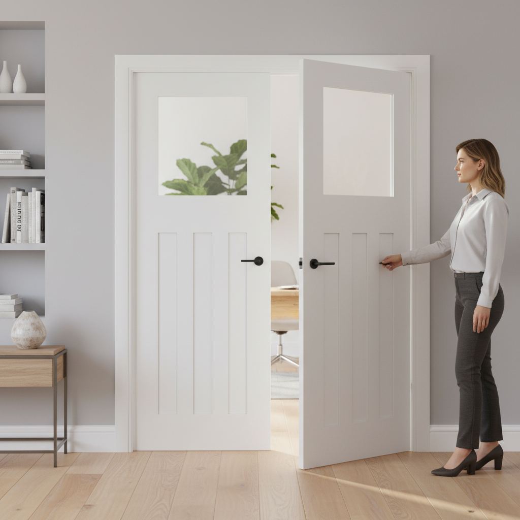 Premium Clear Glazed White Door Pair - Classic Shaker Design with Solid Core and 10-Year Warranty