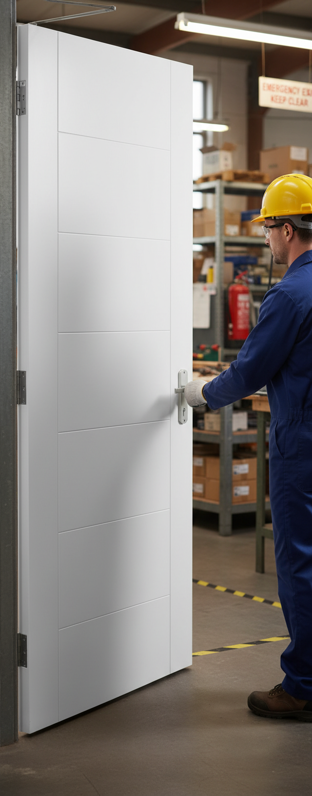 Premium White Primed Fire Door with V Groove Design, Solid Core Construction, and 30-Minute Fire Rating