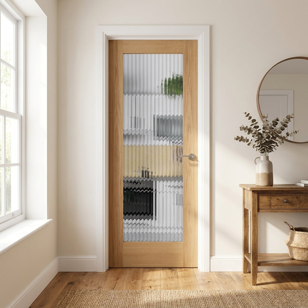 Internal Oak Door with Fully Finished Surface and 1 Light Reeded Glass