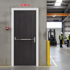 Premium Umber Grey Laminate Fire Door with Curved Grooves and Low Maintenance Finish