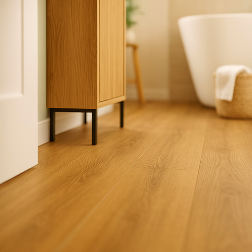 Water Resistant 8mm Laminate Flooring in Amber Rowan Oak Finish - detail view