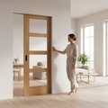 Premium Shaker Style Pocket Door Set with 4 Light Obscure Glass Panels for Privacy and Natural Light Flow
