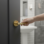 Premium Knurled Round Rose Lever Door Bathroom Handle Set in Satin Brass Finish with Privacy Bullet Latch and Ball Bearing Hinges - Image 2