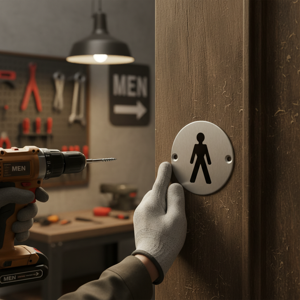 Premium Male Symbol in Satin Stainless or Bright Stainless Steel Finish with Screws, Ideal for Commercial Projects