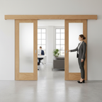 Premium Oak Double Door Sliding System with Full Hardware and 10-Year Guarantee - High-Quality Professional Grade for Industrial and Commercial App...