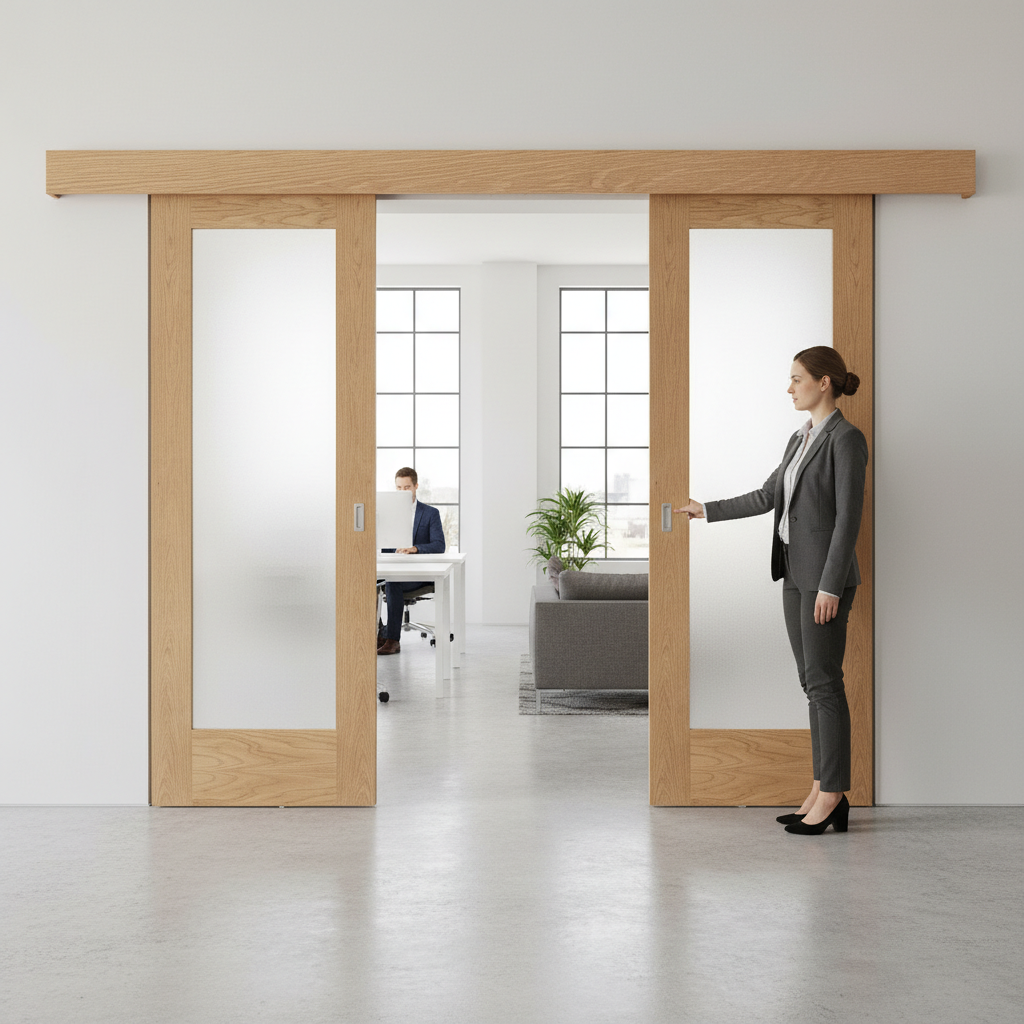 Premium Oak Double Door Sliding System with Full Hardware and 10-Year Guarantee - High-Quality Professional Grade for Industrial and Commercial App...