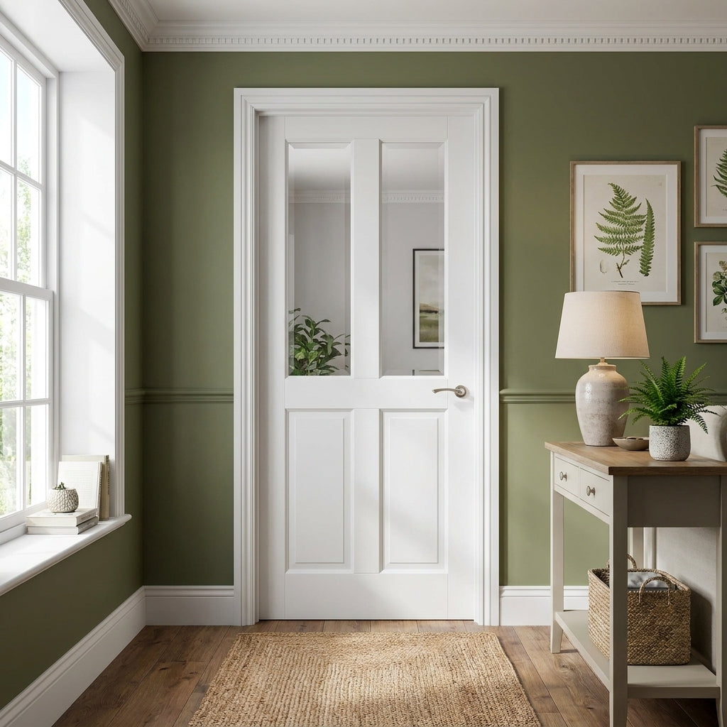 Internal White Door, Made-to-Measure, Primed Finish, 2 Panel, 2 Light Clear Bevelled Glass