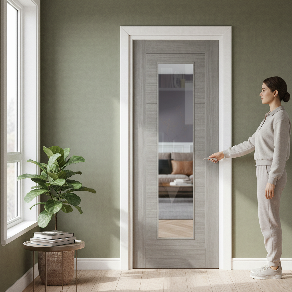 Premium Light Grey Internal Fully Finished Laminate Ladder Clear Glass Door with Lifetime Guarantee - Image 2