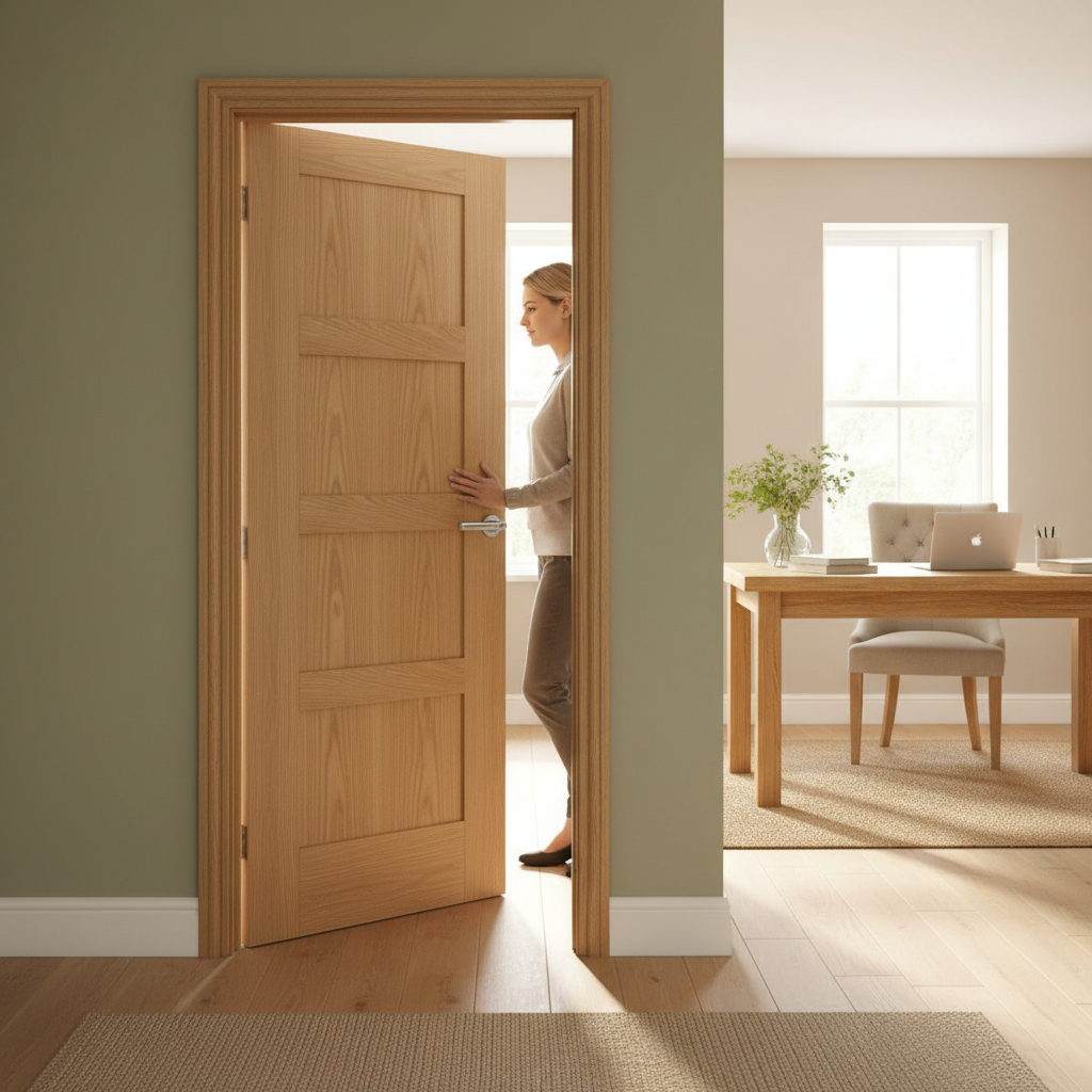 Premium Oak Shaker 4 Panel Prefinished Internal Door with A-Grade Veneer and Engineered Construction for Stability