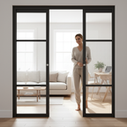 Premium Double Pocket Door System with Glazed Panels and Adjustable Track for Modern Interiors