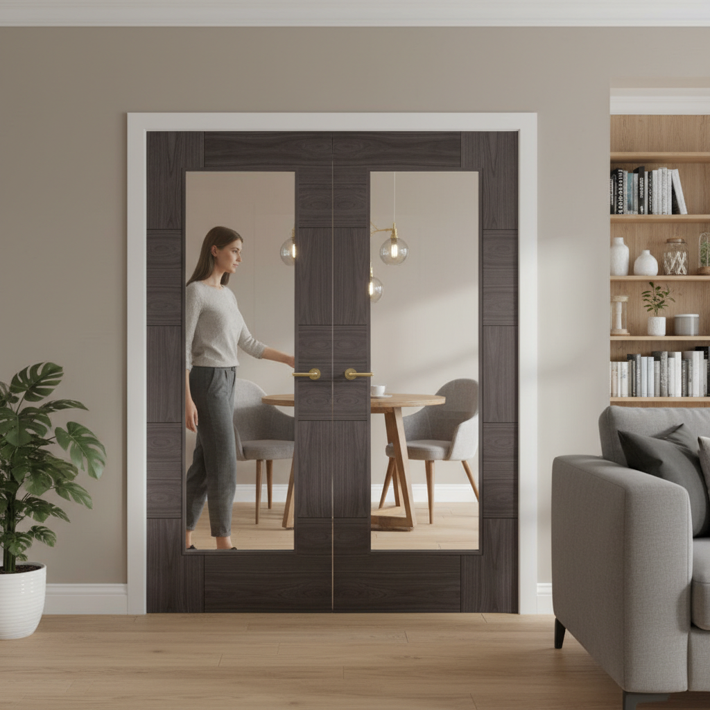 Premium Clear Glazed Door Pair in Umber Grey Laminate with High-Performance Features