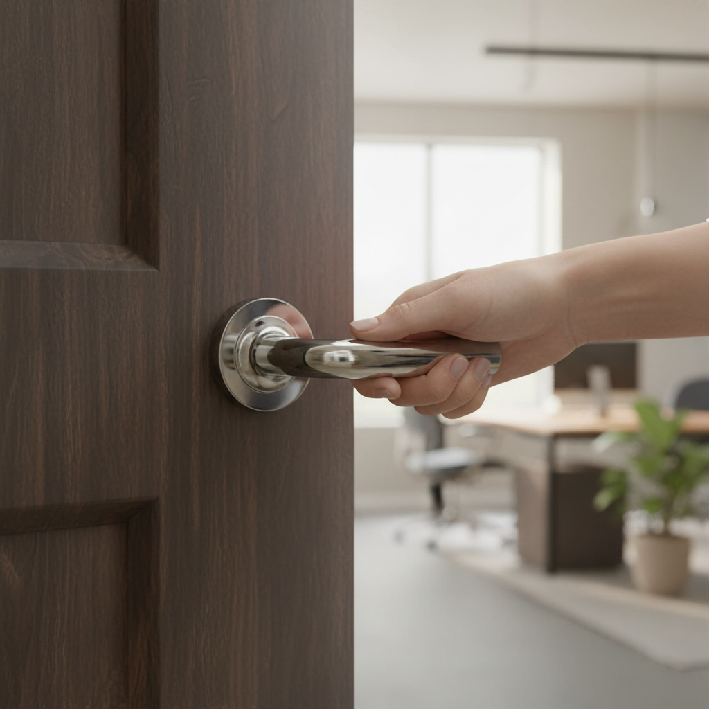 Round Lever Door Handle with Curved Cylinder Design in Polished Chrome Finish for Modern Interiors - Image 2