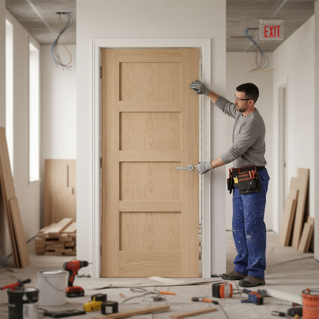 Premium Half Hour Fire Rated Shaker Style Fire Door with Engineered Construction and A-Grade Oak Veneer