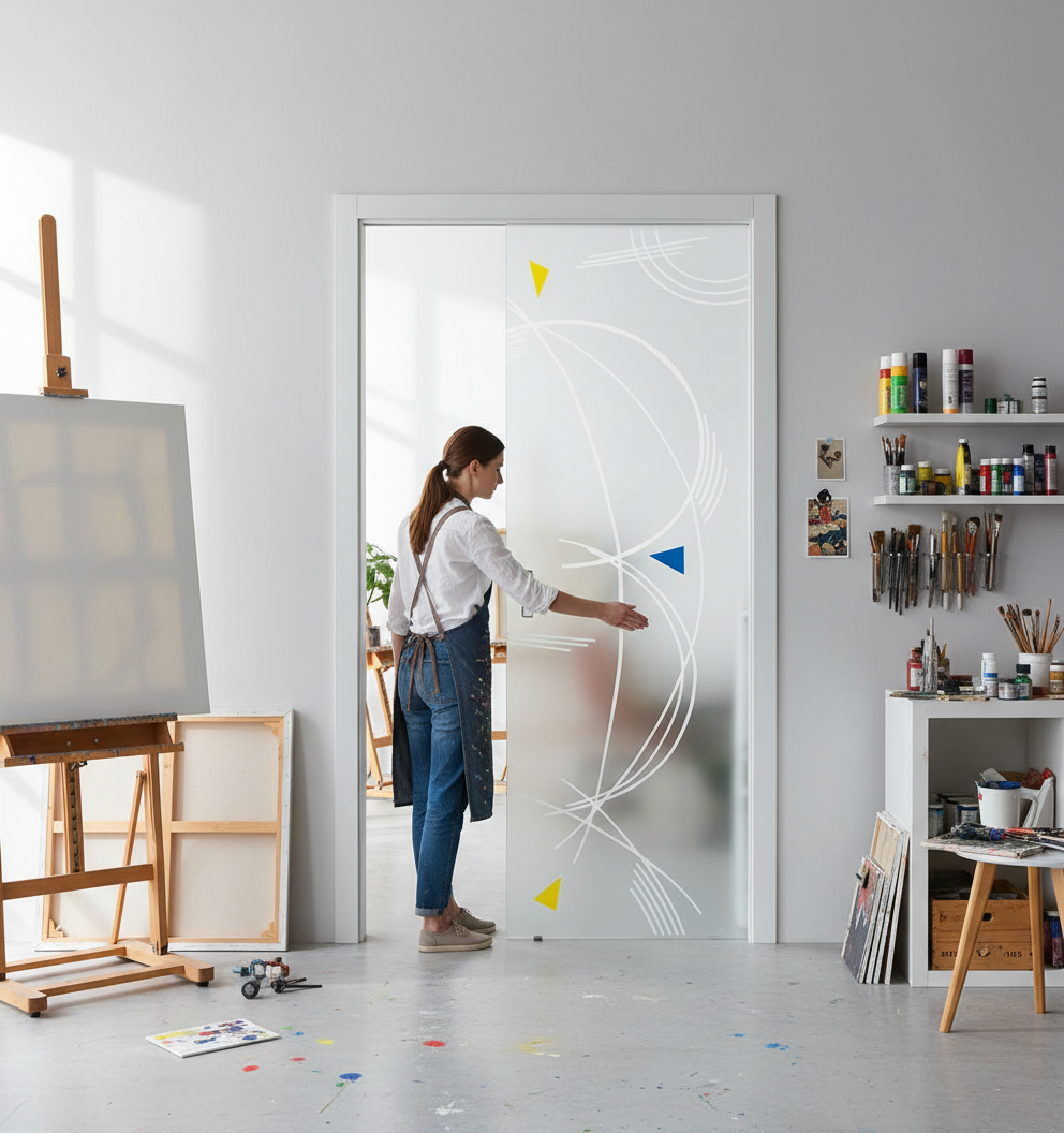 Premium Frameless Satin Glass Door with Easy-Clean Finish and Stylish Brackets - Custom Sizes Available