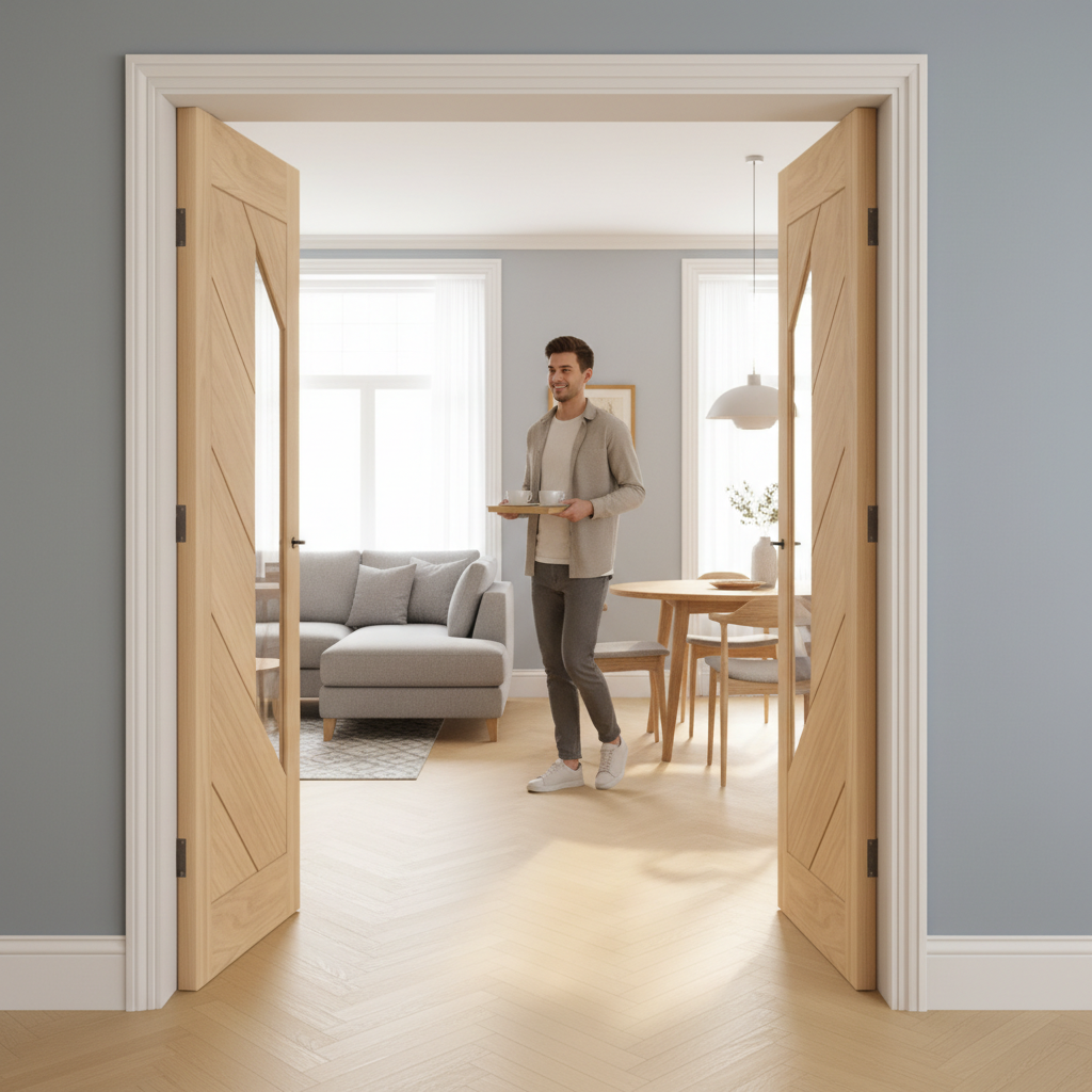 Premium Scandinavian-Inspired Clear Glazed Double Pocket Door Set with Galvanised Steel Frame and Adjustable Jamb Options