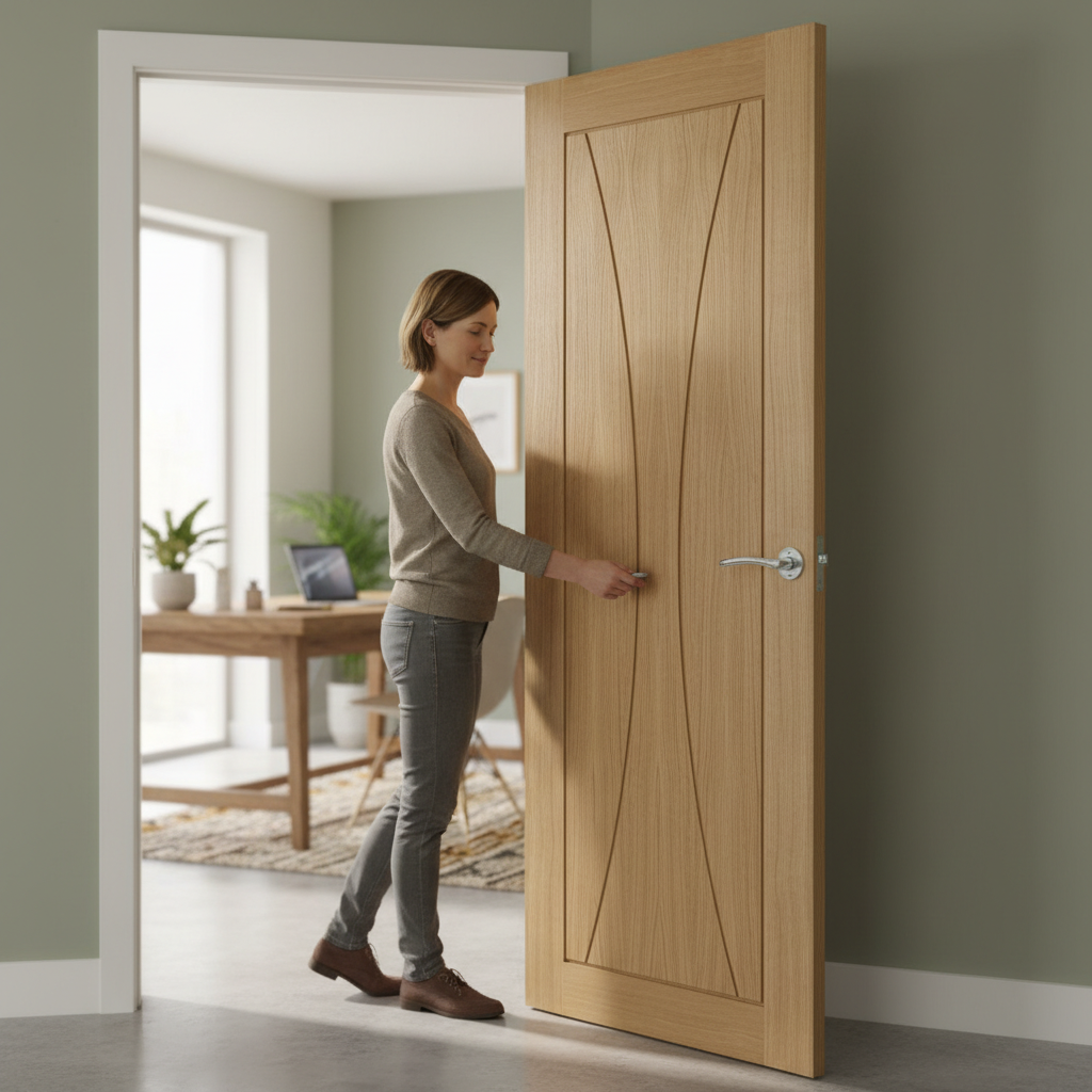 Premium Custom Made Internal Oak Door with Deep Curved Design and Real Oak Inlays