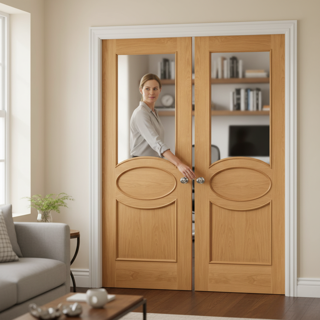 Premium Custom Made Obscure Glazed Oak French Doors with Elegant Design and Bespoke Size Options