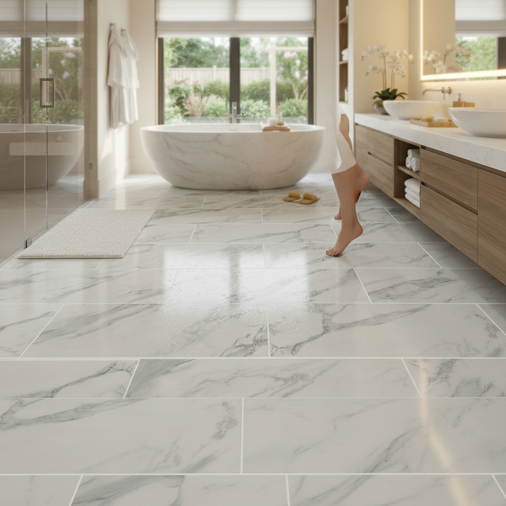 Premium 5.5mm Stone Embossed Rigid Core Vinyl Flooring with UV Coating and Pre-Grouted Tile Appearance