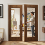 Premium Custom Made Internal FD30 Walnut Glazed Fire Door Pair - Bespoke Sizes and Designs Available