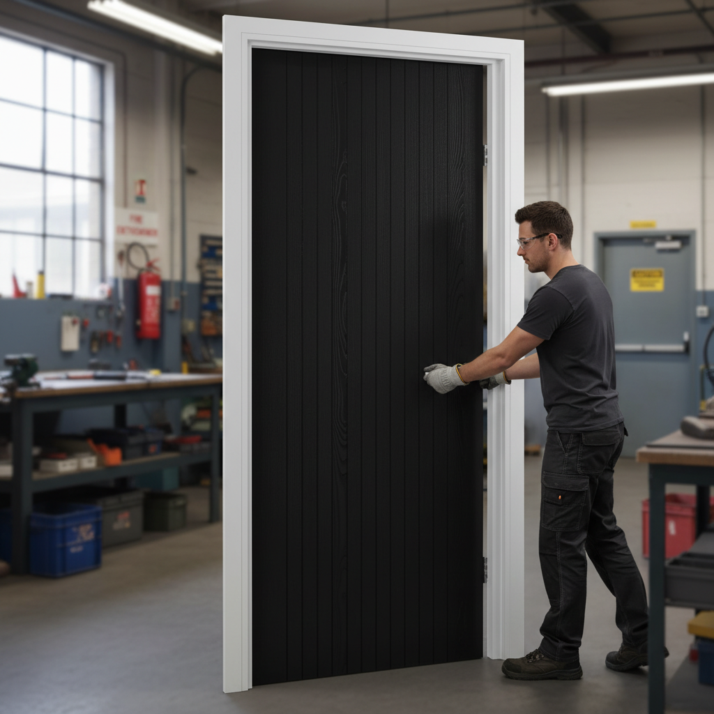 Premium Black Laminate Fire Door with Edge Banding for Modern Interiors and Easy Installation