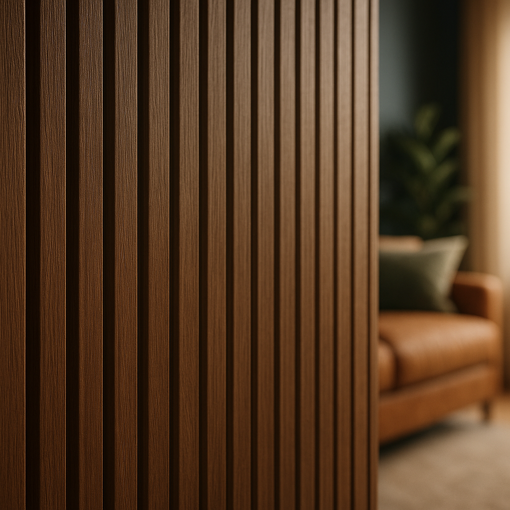 Acoustic Wall Panelling in Walnut Finish - Elevation Style - detail view
