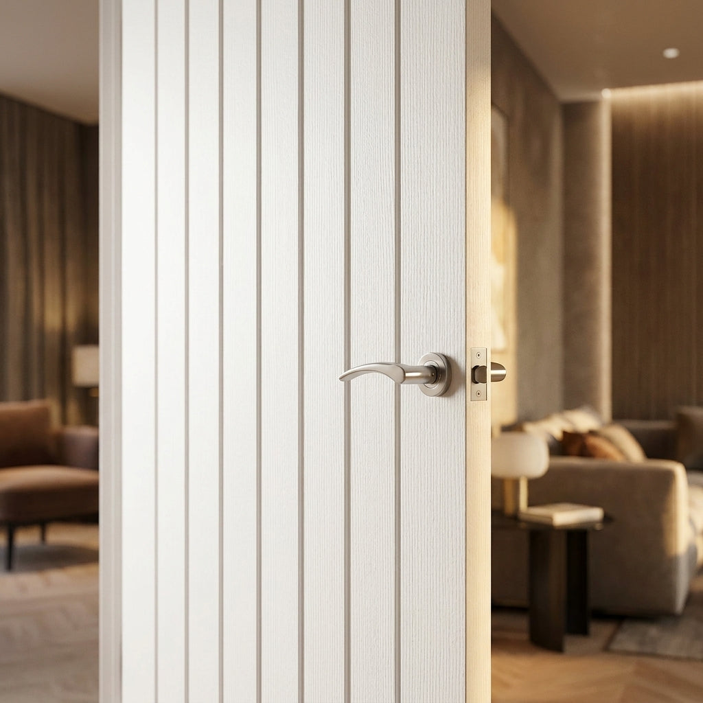 FD30 Rated White Internal Cottage Fire Door, Primed Finish, Solid Core - detail view