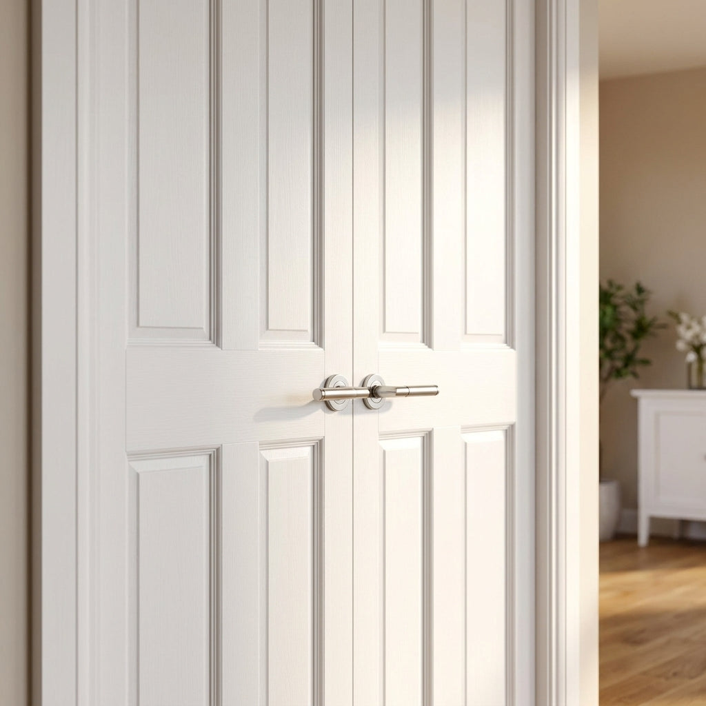 Internal 4 Panel White Primed Pair Door - Solid Core Construction - detail view