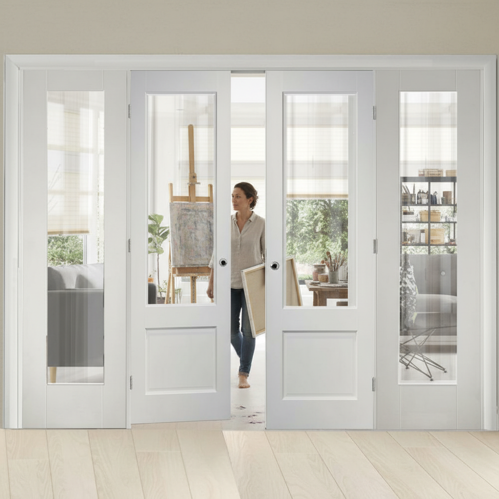 Premium Clear Glazed French Doors with Side Panels for Spacious Living and Customizable Designs