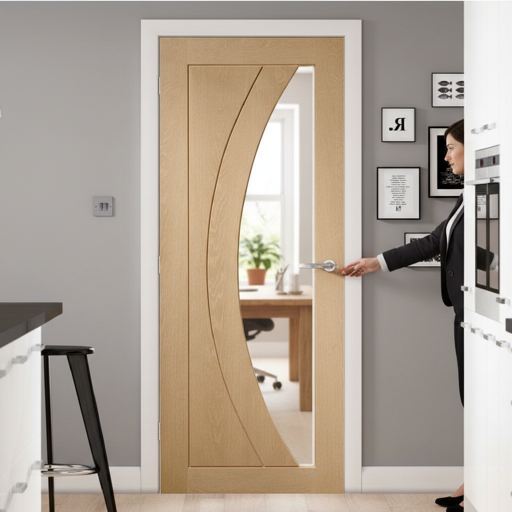 Premium Custom Made Glazed Door with A-Grade Oak Veneer and Toughened Safety Glass - Ideal for Home Decor