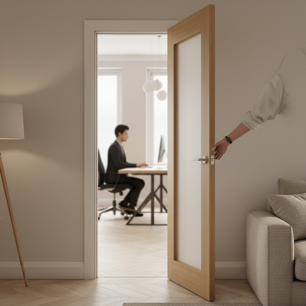 Premium Unfinished Internal Door with Obscure Laminated Glass - Crown Cut American White Oak Design