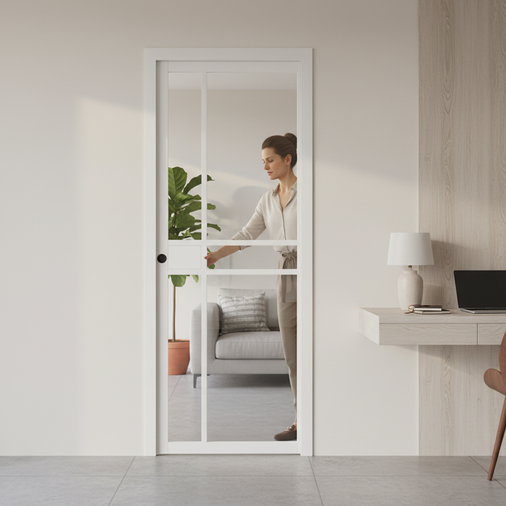 Premium Clear Glazed Flush Pocket Door Set with No Bottom Track for Space Saving and Minimalist Design
