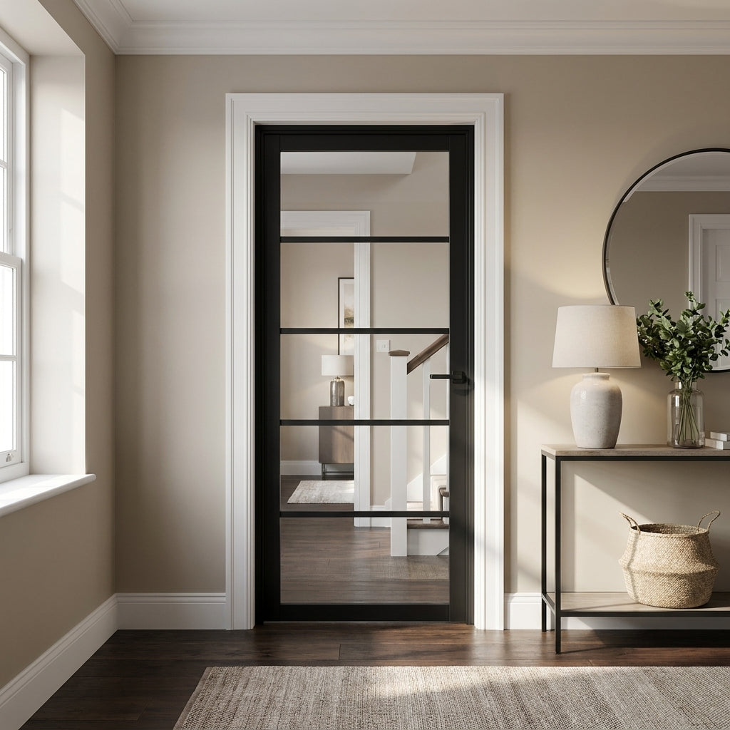 Internal Made-to-Measure Jet Black Door Fully Finished with 5 Light Clear Glass