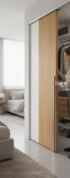 Premium Internal Oak Door with White Vertical Insert and V-Groove Design for Contemporary Living