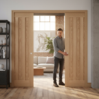 Premium 4 Door Telescopic Pocket Door System with Oak Panels - Space-Saving and Stylish Solution for Modern Homes