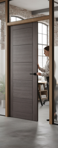 Premium Modern Flush Ash Grey Internal Door with 5 Panels and V Grooves, Fully Finished for Contemporary Style