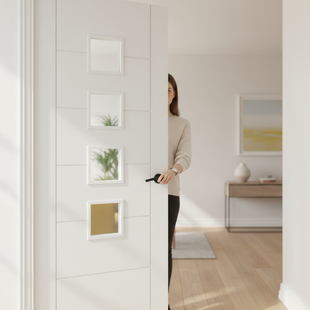 Premium Horizontal Panelled Oak Door with Obscure Glass for Contemporary Homes - High-Quality Professional Grade for Industrial and Commercial Appl...